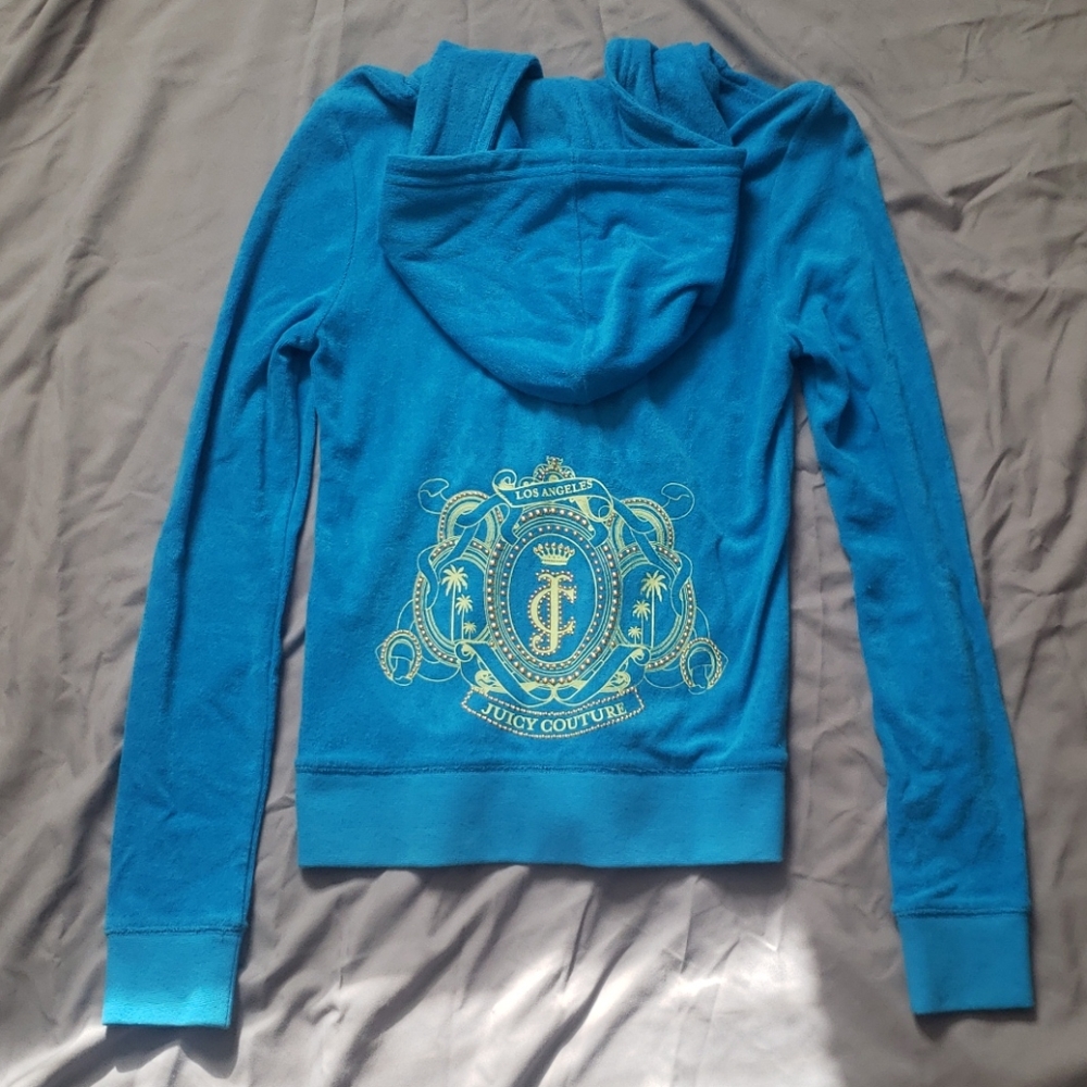 Rare Limited Edition Juicy Couture Blue & Gold Studded Logo Jacket